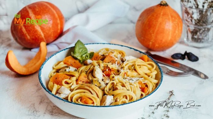 Cozy up with this creamy pumpkin pasta with chicken and tagliatelle in a rich pumpkin sauce. A perfect fall dinner full of comfort and flavor.