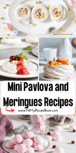 Mini Pavlova and Meringues Recipes ideas. Easy individual small dessert with flavors filled with fruits and cream with curds for Christmas.
